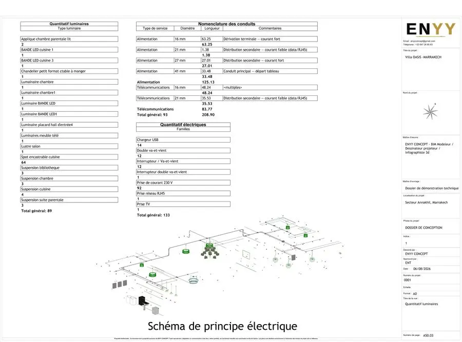 Villa OASIS — quantitatif luminaires, conduits et appareillages électriques