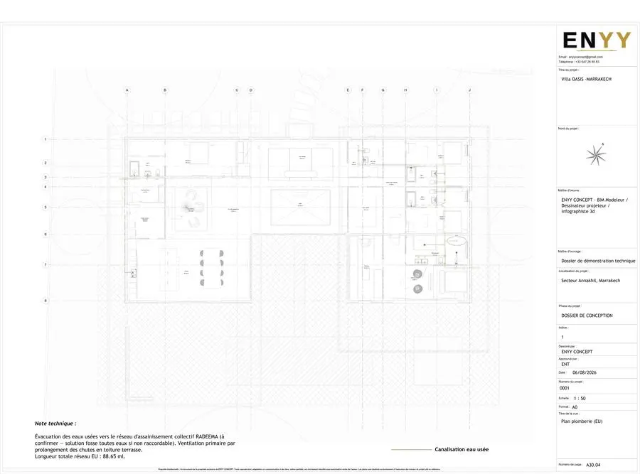 Villa OASIS — plan plomberie, réseau EU