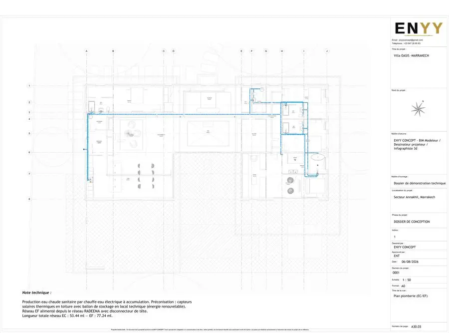 Villa OASIS — plan plomberie, réseau EC/EF
