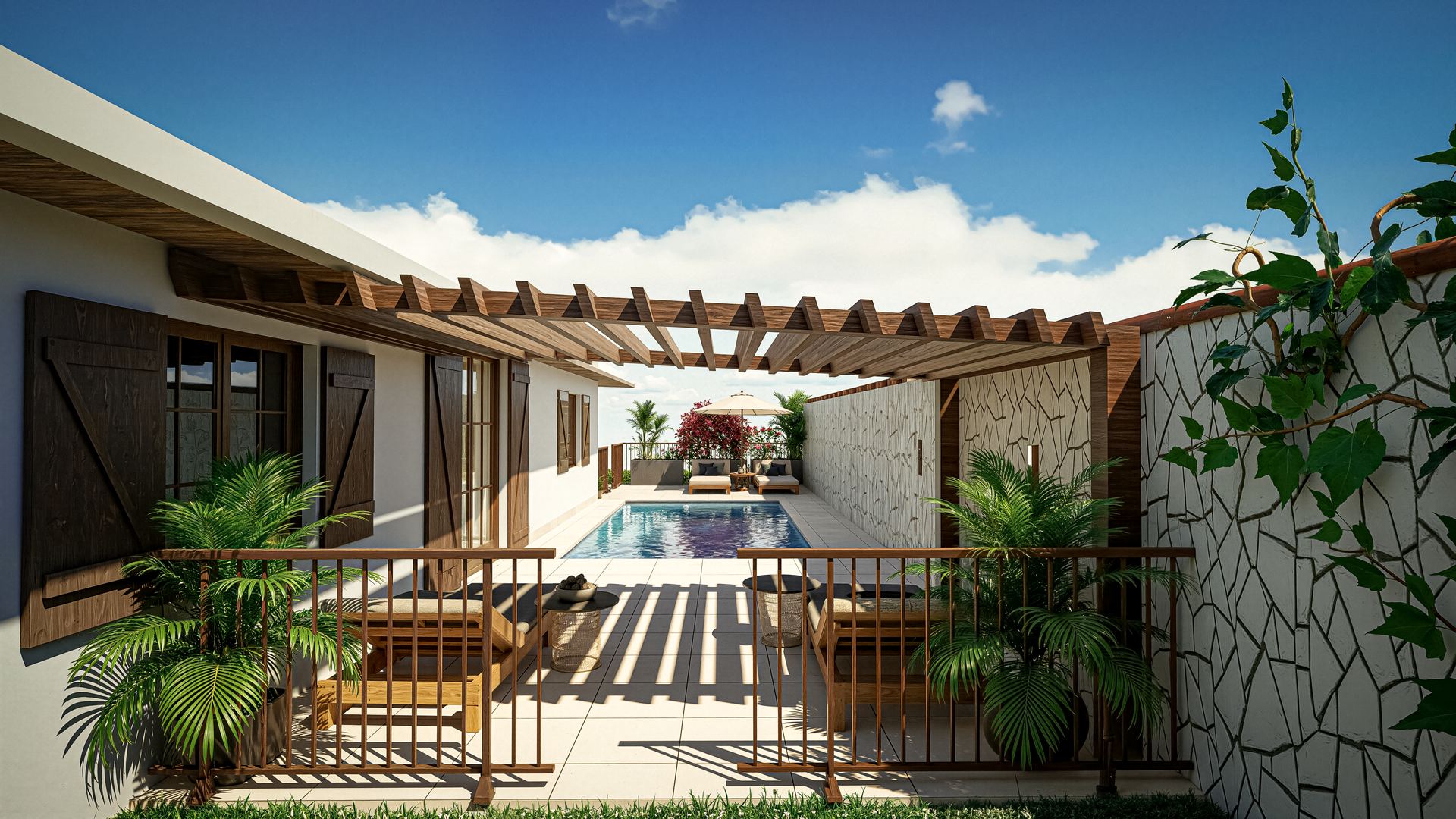 Projet N°02 — pergola, piscine et terrasse carrelée