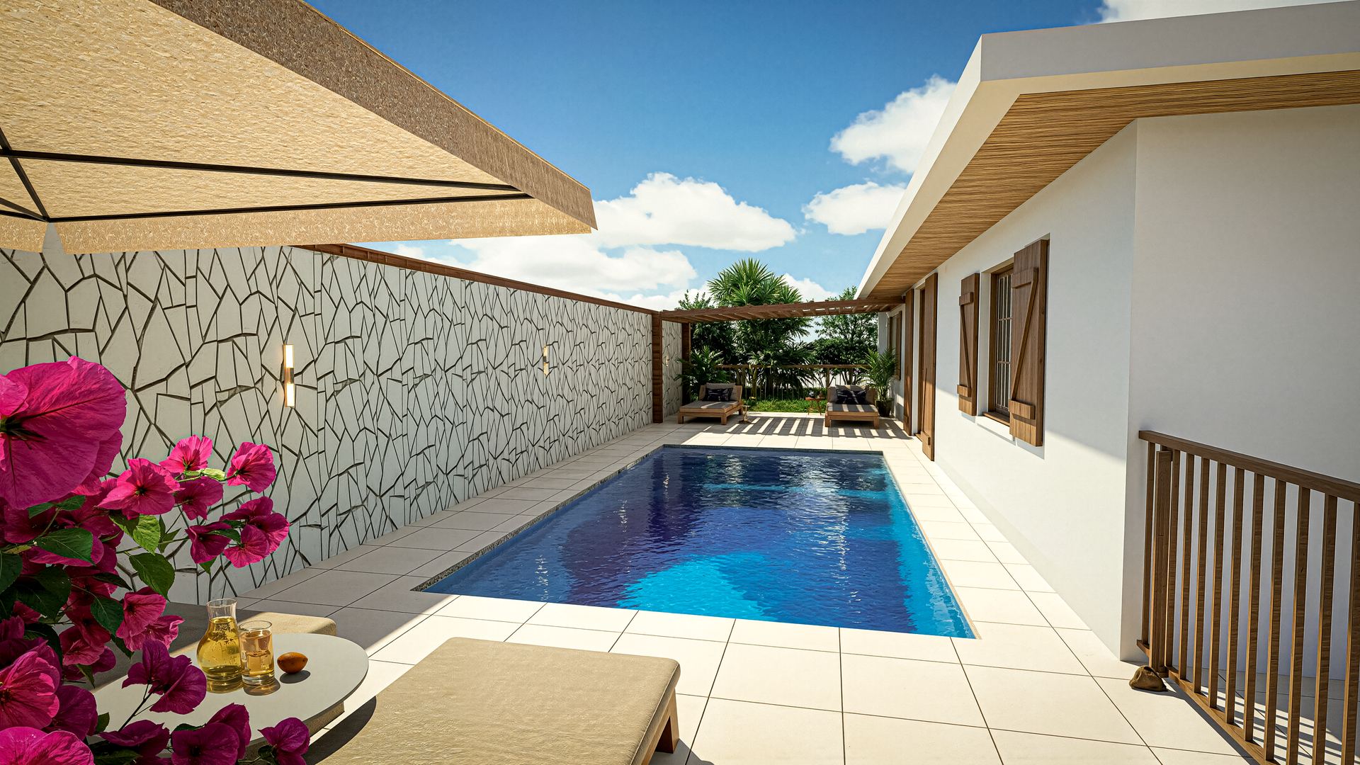 Projet N°02 — terrasse et mur en pierre décorative
