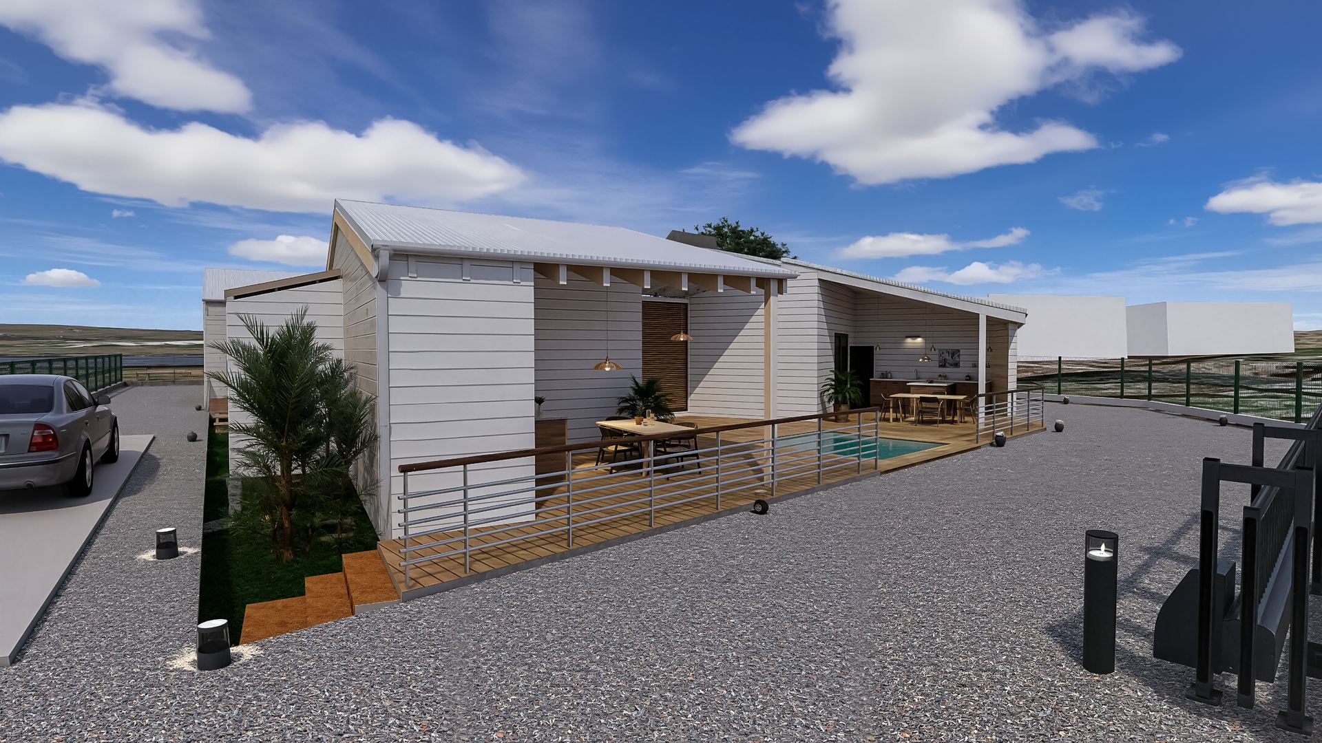 Projet N°10 — terrasse couverte, piscine et séjour ouvert