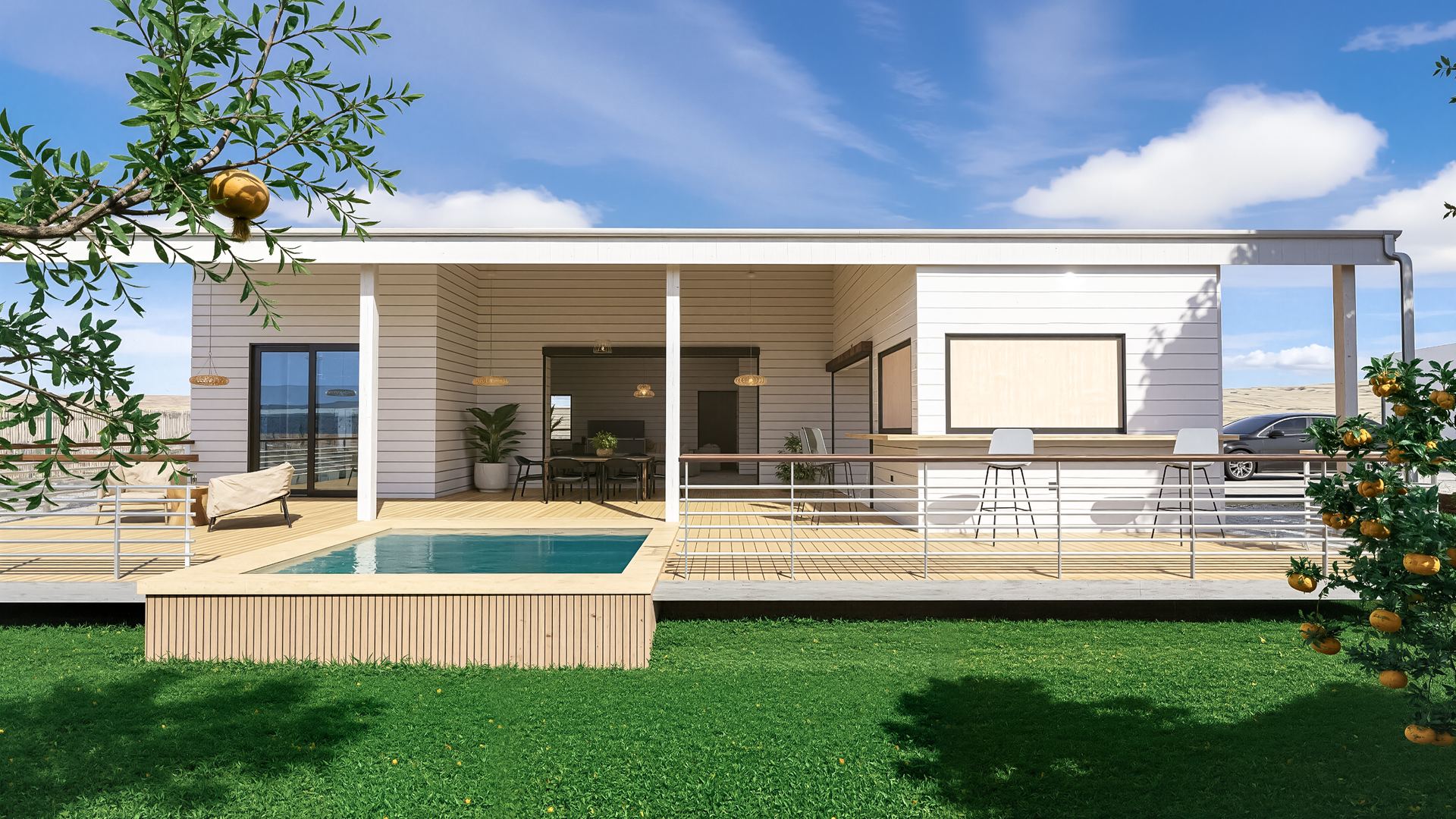 Projet N°10 — vue latérale, piscine et accès