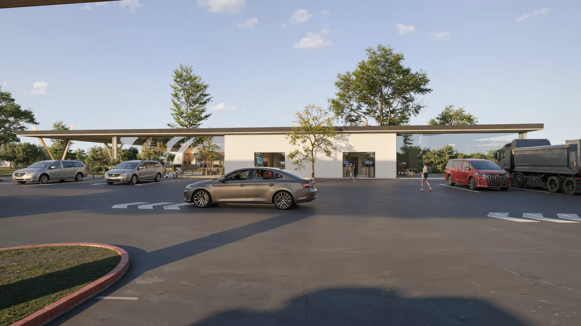 Projet N°09 — façade et parvis d'un bâtiment ERP, aire d'autoroute
