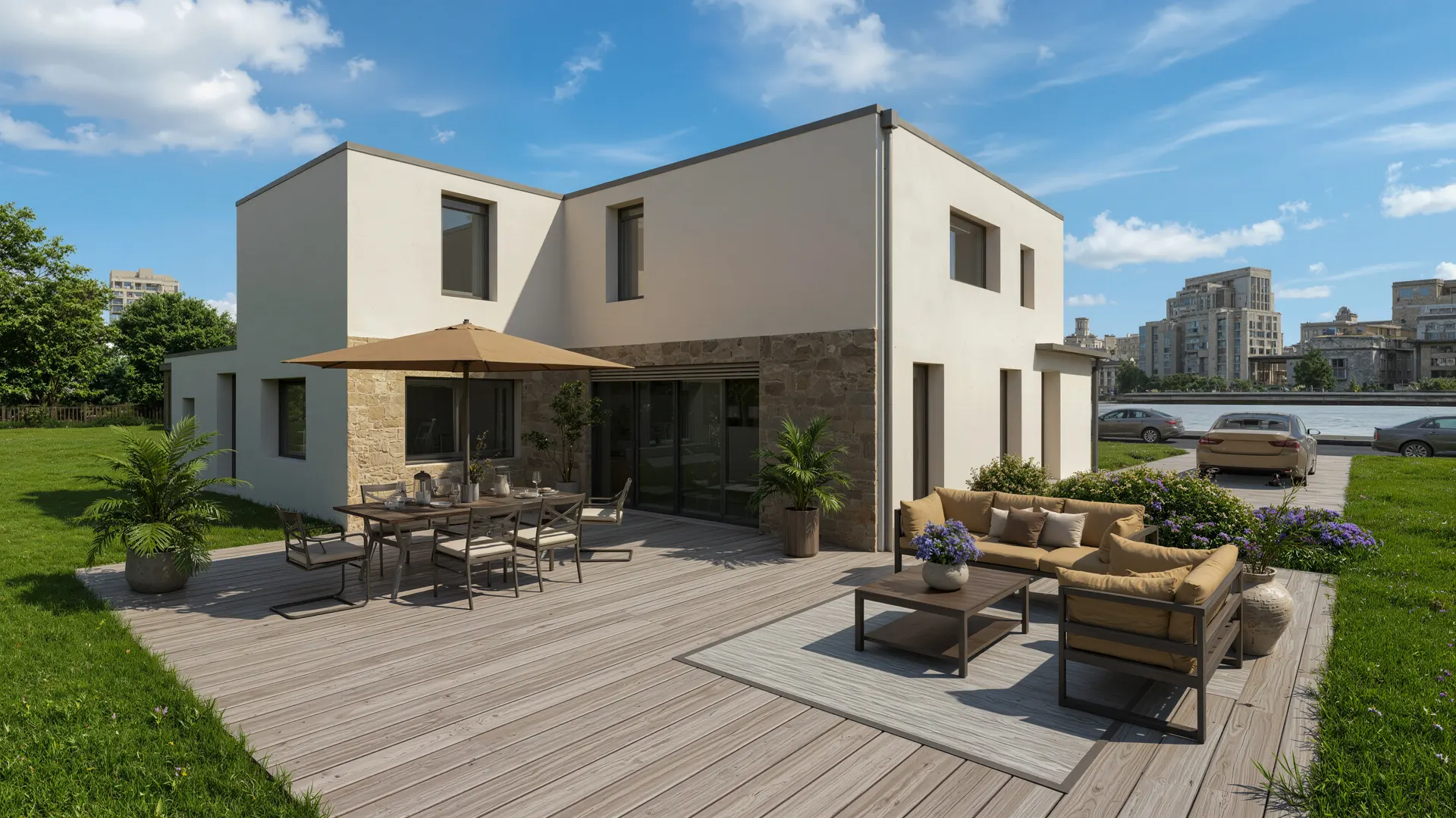 Projet N°03 — vue d'angle et jardin
