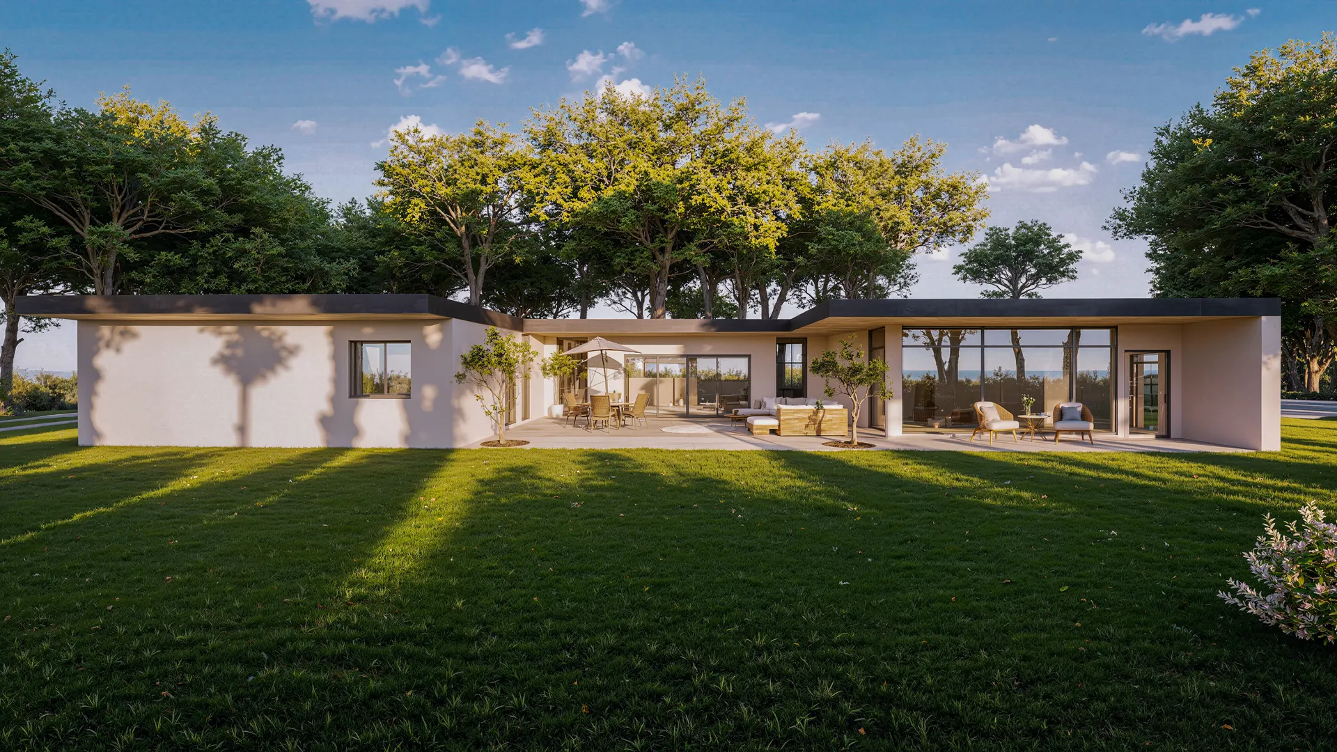 Projet N°06 — villa 250 m², terrasse arrière et jardin arboré