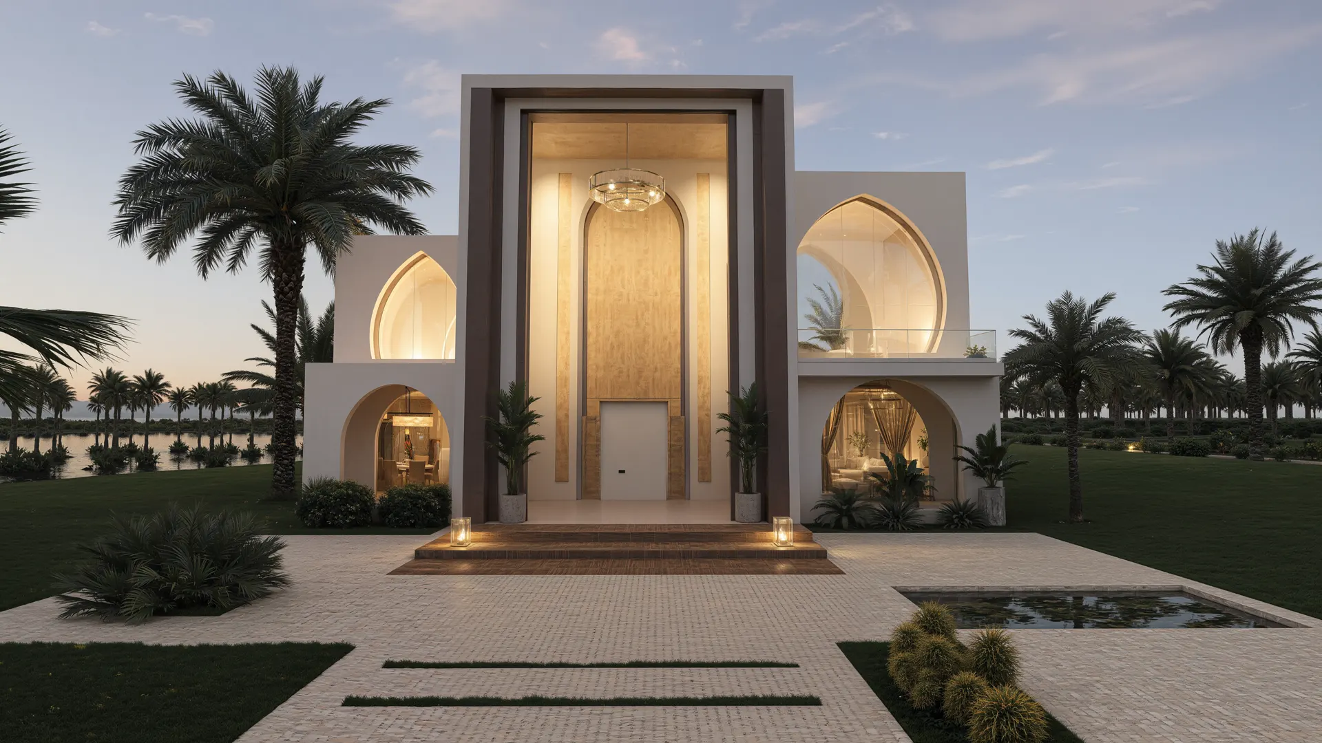 Projet N°08 — façade avant de jour, villa de style beldi marocain, Marrakech