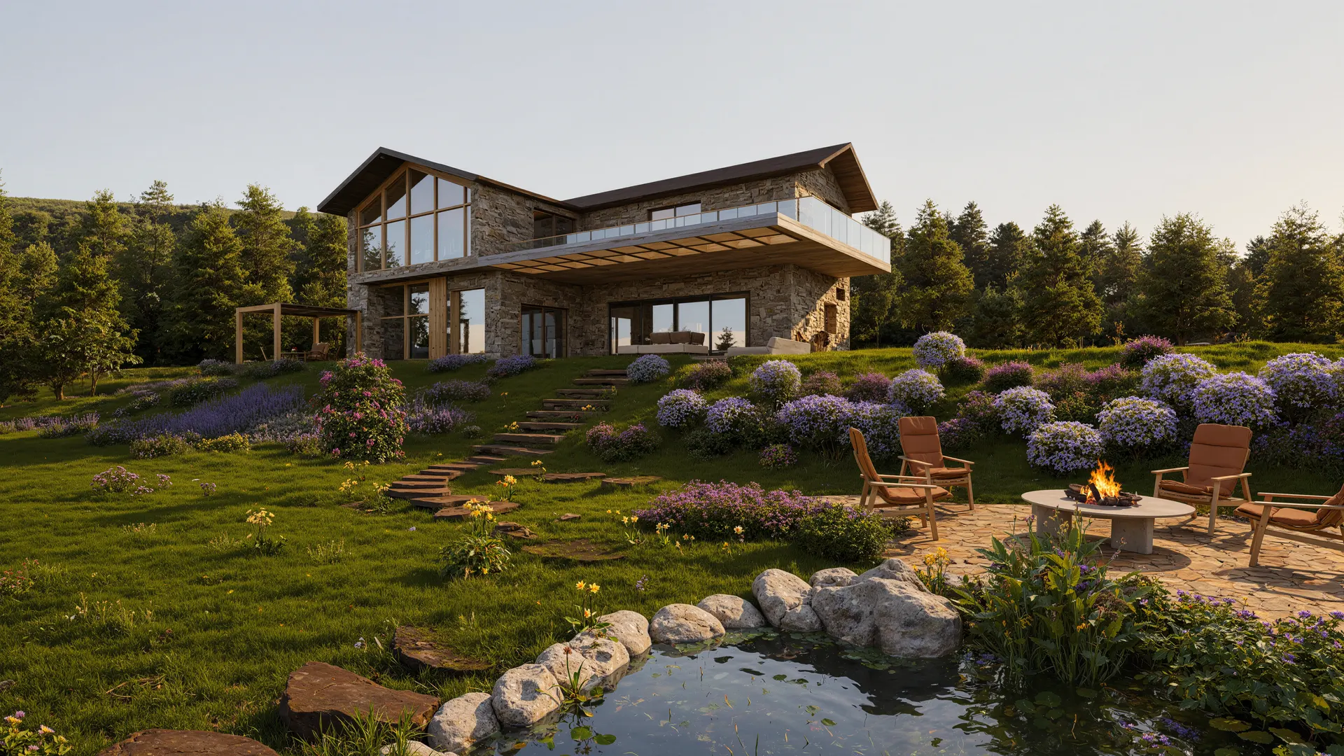 Projet N°11 — chalet de montagne, vue extérieure et jardin, Suisse